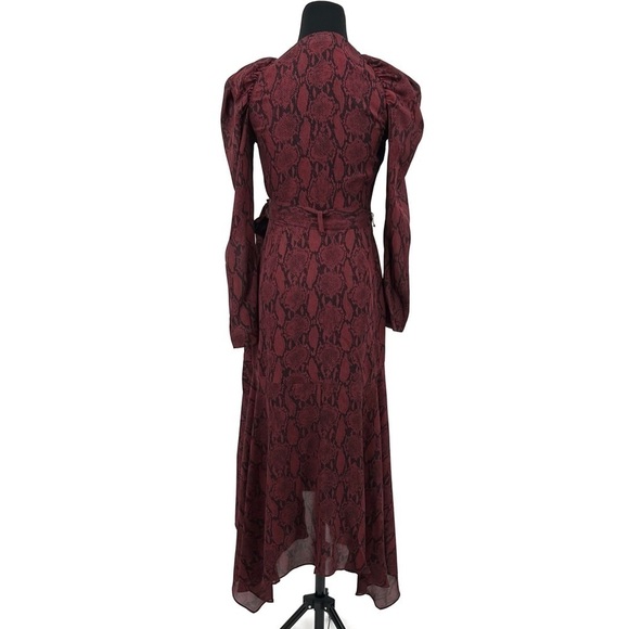 ALC RED SNAKESKIN SILK LONG PUFF SLEEVE RED HOLIDAY TIANNA WRAP MIDI DRESS - Picture 10 of 11